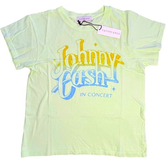 New! Daydreamer Womens Johnny Cash A Thing Called Love Tour Tee Yellow Small NWT - Picture 4 of 13
